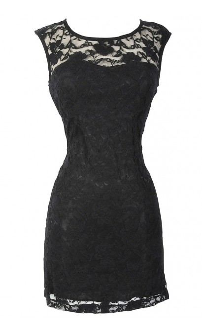 Bold Floral Lace Fitted Dress in Black